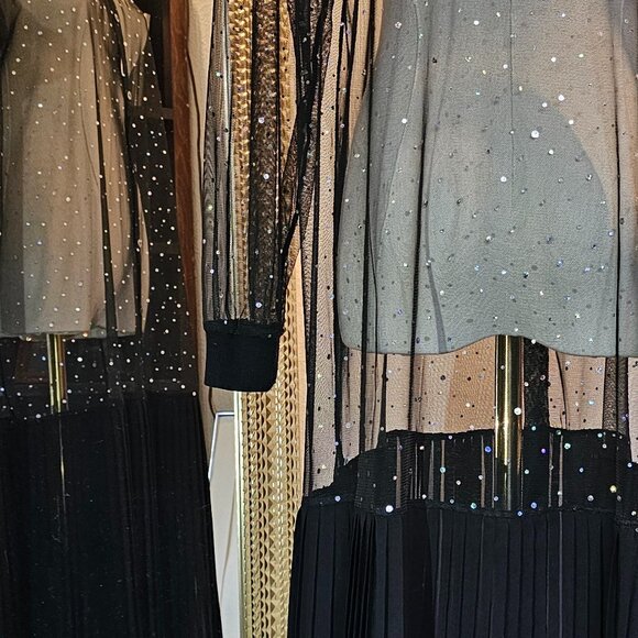 SCOLAR Sheer Japanese Black Sparkle Dress Pleats Medium - Picture 7 of 11